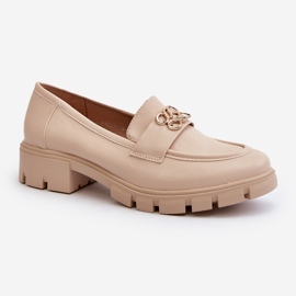 Elegant Beige Women's Moccasins With Gold Decoration Tosisa 2 Elegant Beige Women's Moccasins With Gold Decoration Tosisa 2
