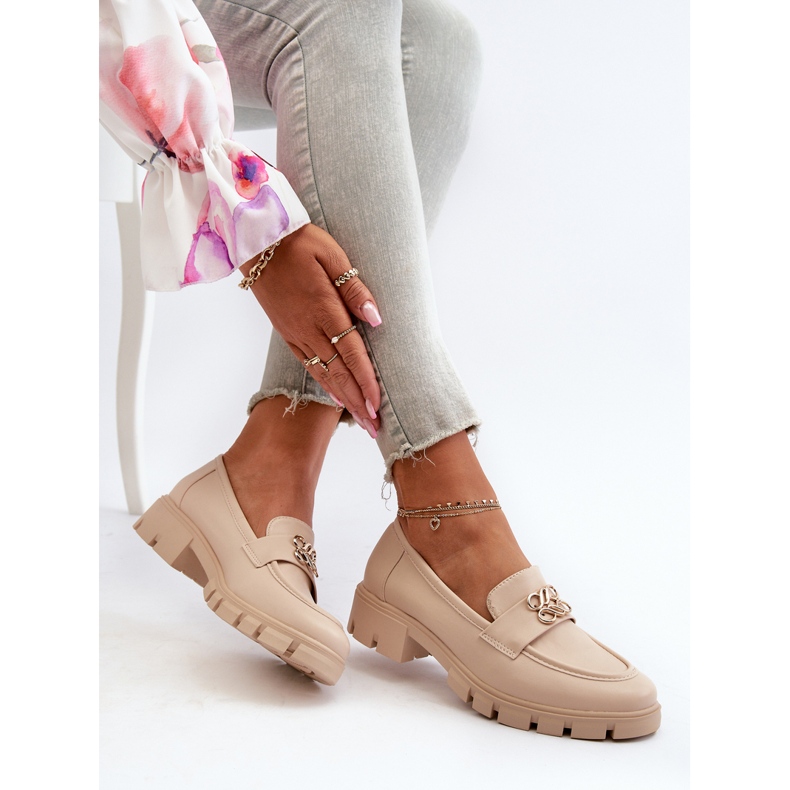 Elegant Beige Women's Moccasins With Gold Decoration Tosisa 1 Elegant Beige Women's Moccasins With Gold Decoration Tosisa 1