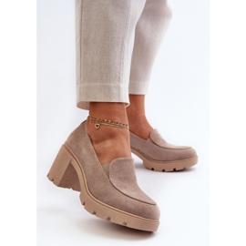 Women's Eco Suede Shoes with High Heels and Platform, Beige Arablosa 1