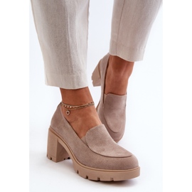 Women's Eco Suede Shoes with High Heels and Platform, Beige Arablosa 2