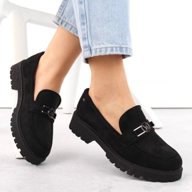Suede women's shoes, black moccasins Potocki YQ21047 1