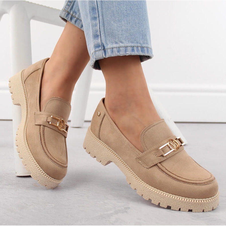 Suede women's shoes, beige moccasins Potocki YQ21047 1