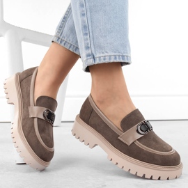 Suede women's shoes, moccasins with high heels and platform, brown Potocki YQ21342 1