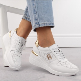Women's leather sports wedge shoes, white, S.Barski LR810 1
