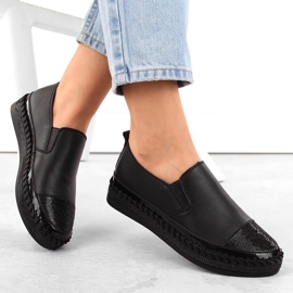 S.Barski Women's leather slip-on shoes with cubic zirconia, black D&amp;A LR370 1