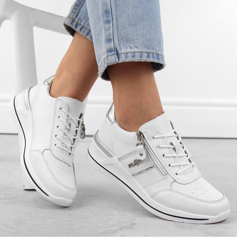 Women's leather wedge sports shoes, white Filippo DP6083 1 Women's leather wedge sports shoes, white Filippo DP6083 1