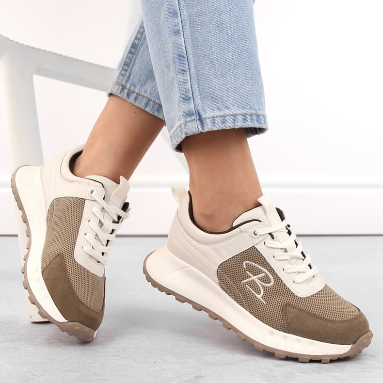 Women's leather sports shoes, beige, Artiker 54C1468 1 Women's leather sports shoes, beige, Artiker 54C1468 1