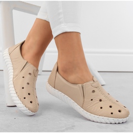 Women's leather openwork slip-on shoes, beige Artiker 54C0561 1