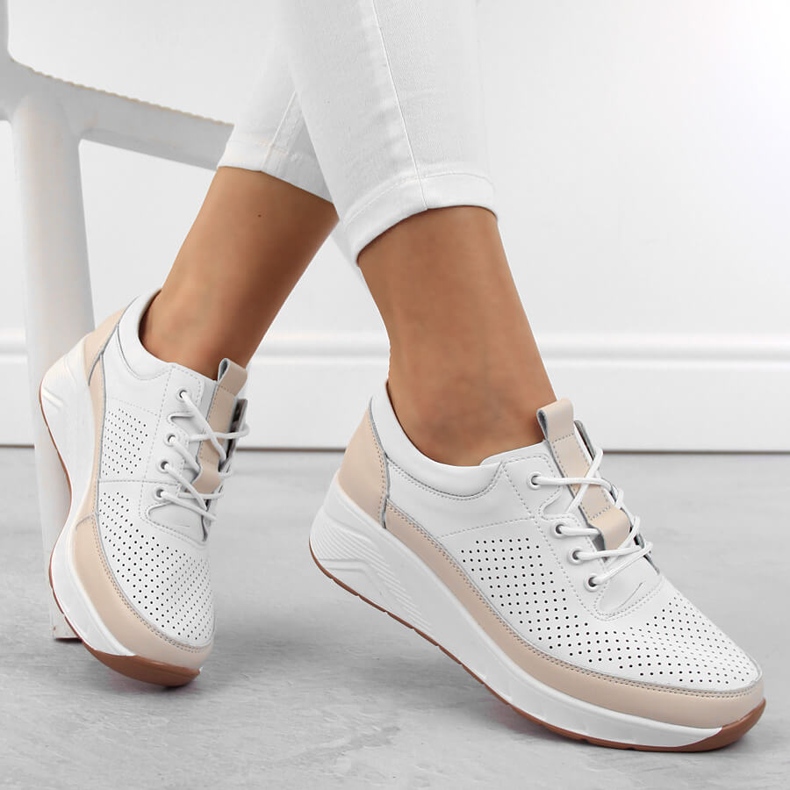 Leather sports shoes for women, wedge sneakers, white Artiker 54C1742 1