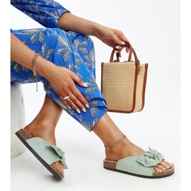 Light green Aamu slides with a cork sole 1