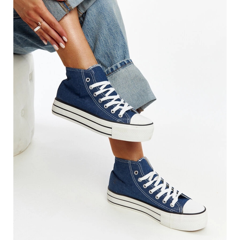 Bagy high-top denim sneakers with a thick sole blue 1