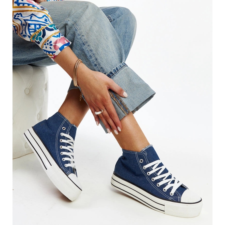 Bagy high-top denim sneakers with a thick sole blue 2
