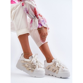 Zazoo 2F-7033 Sneakers on a massive platform white and gold 1