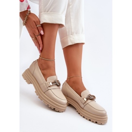 Women's Leather Moccasins With Decoration Laura Messi 2780 Beige 1