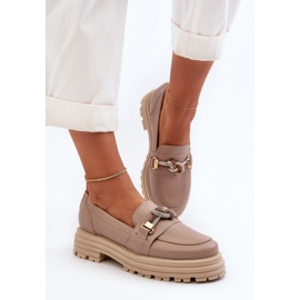 Women's Leather Moccasins With Decoration Laura Messi 2780 Dark Beige 1