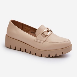 Women's Platform Moccasins With Decoration, Light Beige Kaldina 1