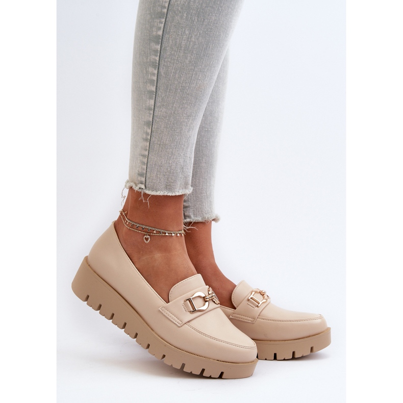 Women's Platform Moccasins With Decoration, Light Beige Kaldina 2