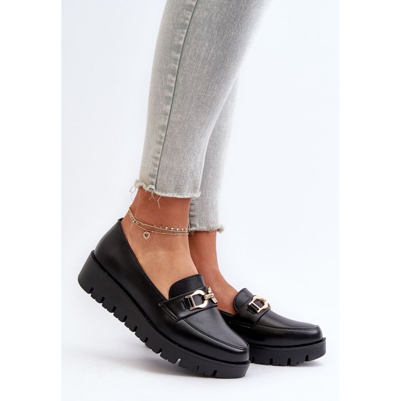 Women's Moccasins On A Platform With Decoration, Black Kaldina 2
