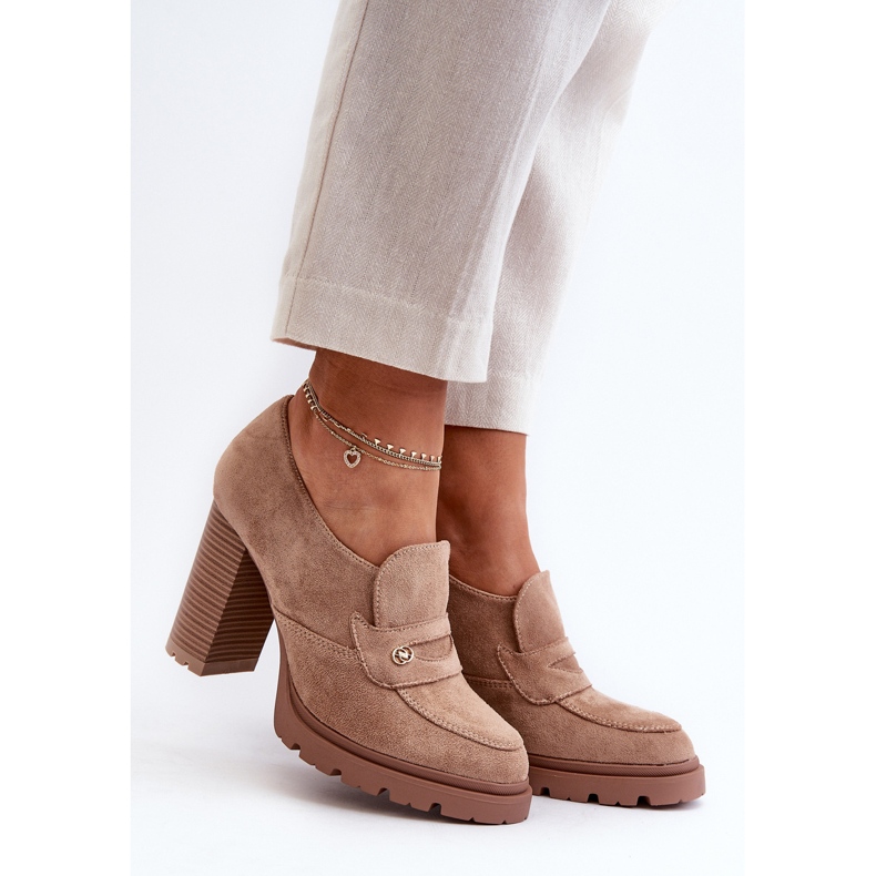 Evento Women's Eco Suede Shoes on a High Heel Beige Larmaves 1 Evento Women's Eco Suede Shoes on a High Heel Beige Larmaves 1