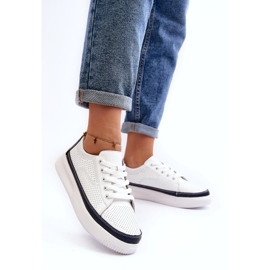 Sergio Leone Women's Leather Sports Shoes, Sneakers, White and Navy Blue 2 Sergio Leone Women's Leather Sports Shoes, Sneakers, White and Navy Blue 2