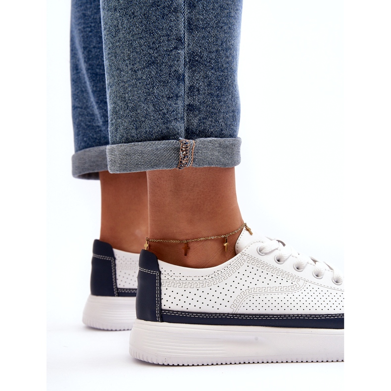 Sergio Leone Women's Leather Sports Shoes, Sneakers, White and Navy Blue 4