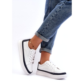 Sergio Leone Women's Leather Sports Shoes, Sneakers, White and Navy Blue 1 Sergio Leone Women's Leather Sports Shoes, Sneakers, White and Navy Blue 1