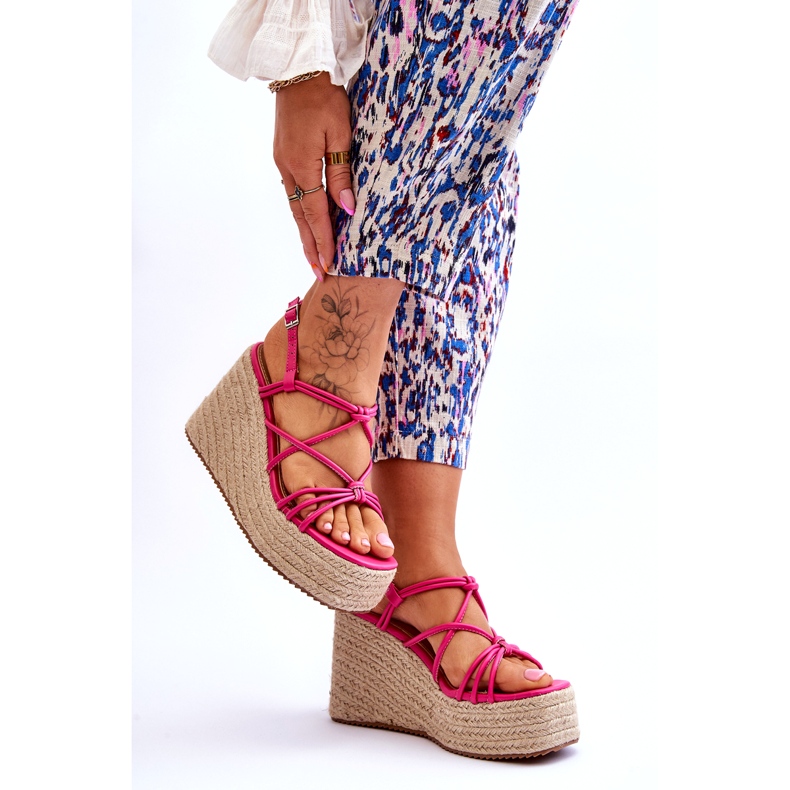 Joia Fashionable wedge sandals with fuchsia braid pink 2