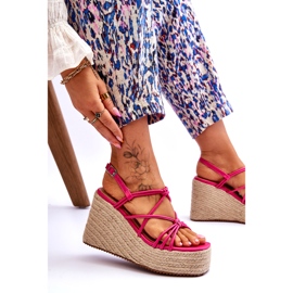 Joia Fashionable wedge sandals with fuchsia braid pink 3