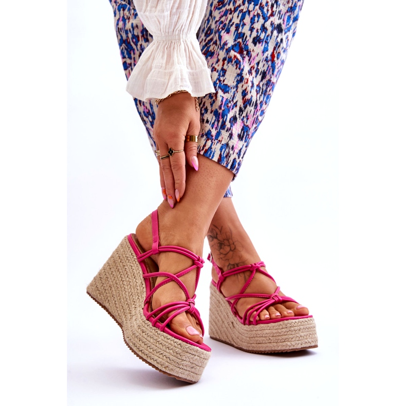 Joia Fashionable wedge sandals with fuchsia braid pink 1