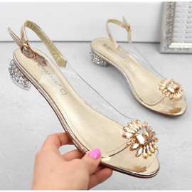 Transparent women's sandals with gold zircons Potocki WS43301 golden 1