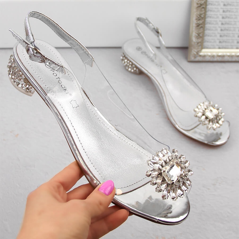 Transparent women's sandals with silver zircons Potocki WS43301 1