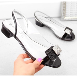 Transparent, patent leather women's sandals with black zircons Potocki WS43303 1