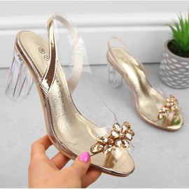 Transparent women's high-heeled sandals with gold zircons Potocki WS43305 golden 1