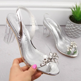 Transparent women's high-heeled sandals with silver zircons Potocki WS43305 1
