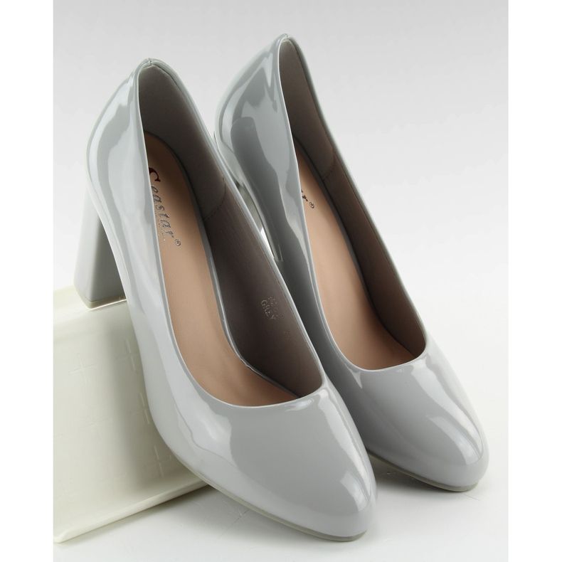 Varnished pumps wide heel m263p Gray grey 2