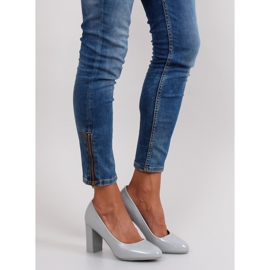 Varnished pumps wide heel m263p Gray grey 1