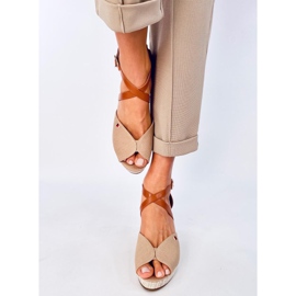 Berna Khaki open toe wedge sandals beige 1