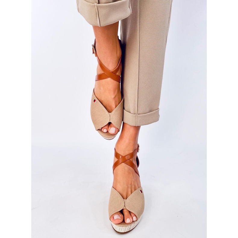 Berna Khaki open toe wedge sandals beige 1