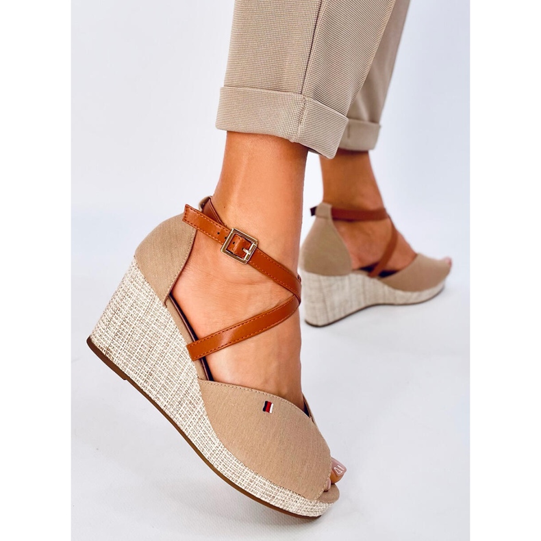 Berna Khaki open toe wedge sandals beige 2