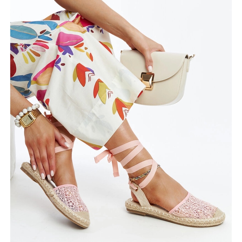 Teha pink lace espadrilles with open heel 1