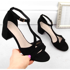 Women's suede sandals on a high heel, black Potocki LE20311 1