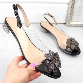 Transparent patent leather women's sandals with black zircons S.Barski MR38-383 1