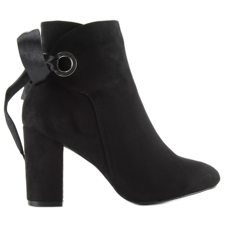 Wide heel boots with a ribbon la01p Black 1