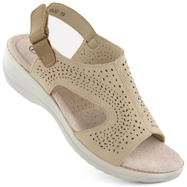 Openwork sandals with Velcro Potocki W WOL239 beige 1