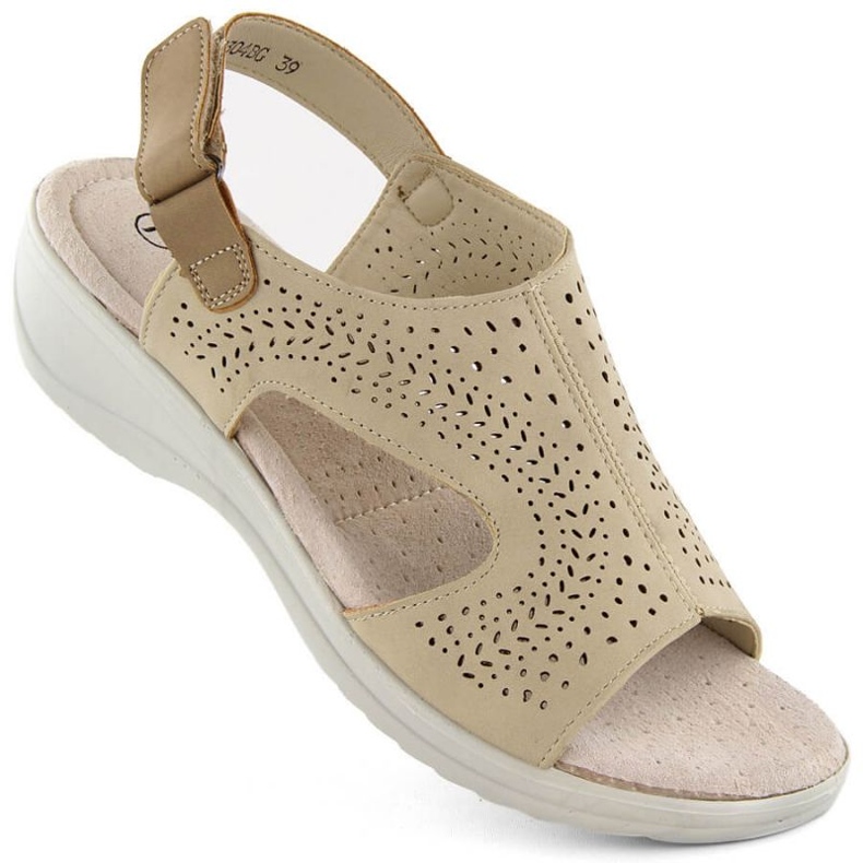 Openwork sandals with Velcro Potocki W WOL239 beige 1