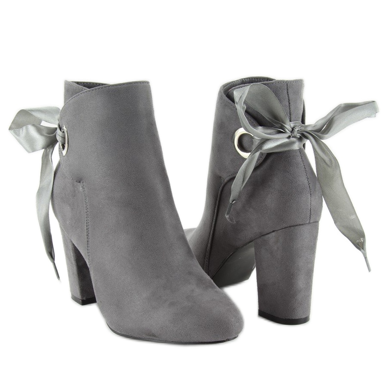 Wide heel boots with a ribbon gray la01p grey 1