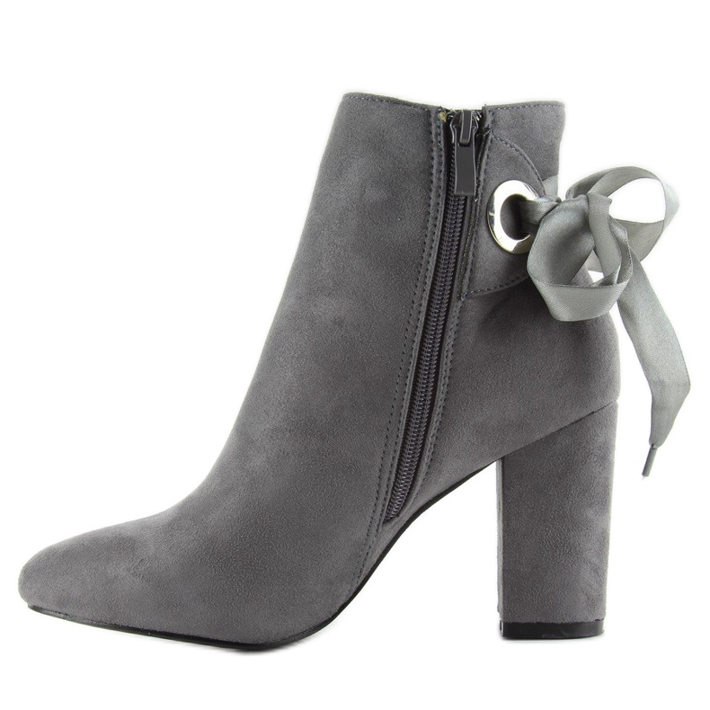 Wide heel boots with a ribbon gray la01p grey 2
