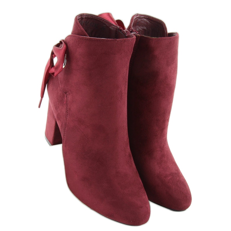 Wide heel boots with a ribbon la01p wine red 1