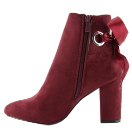 Wide heel boots with a ribbon la01p wine red 2