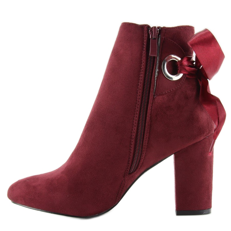 Wide heel boots with a ribbon la01p wine red 2